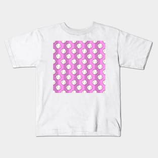 Baseball Balls - Seamless Pattern on Pink Field Background Kids T-Shirt